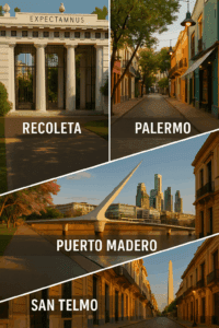 A divided image of 5 different neighborhoods of Buenos Aires