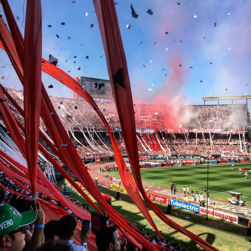 El Monumental soccer stadium going nuts at River Plate vs Boca Juniors