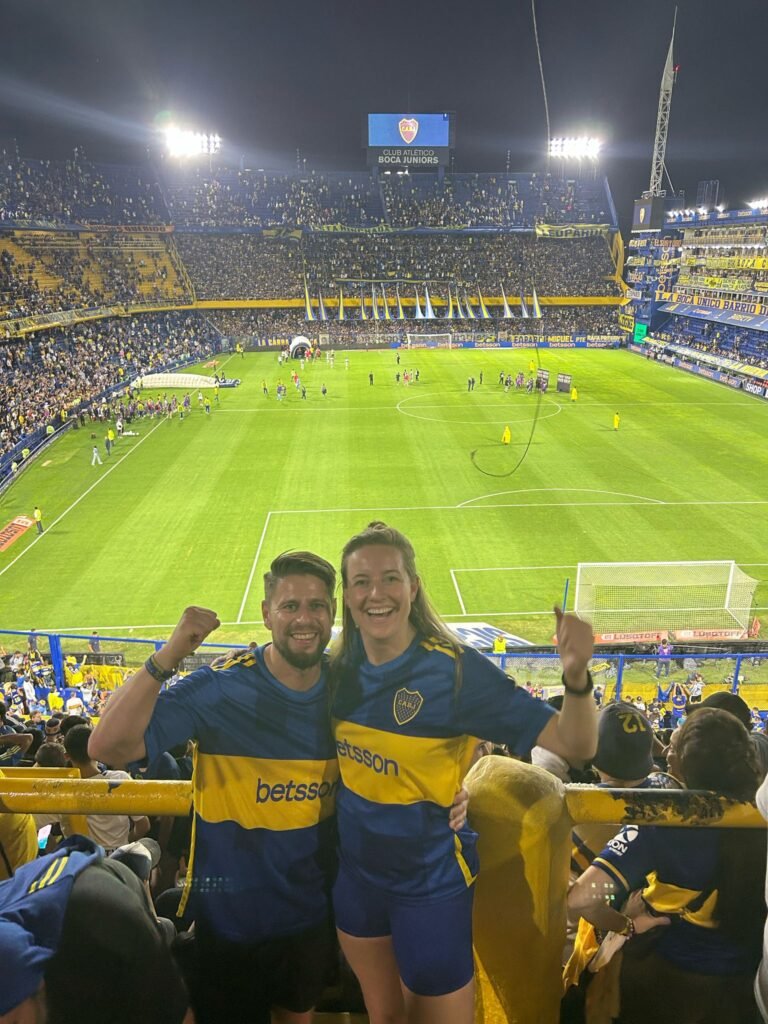 Boca Juniors tourists celebrating at stadium