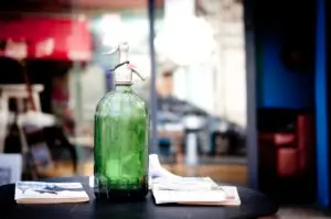 Antique soda water bottle at San Telmo fair on display